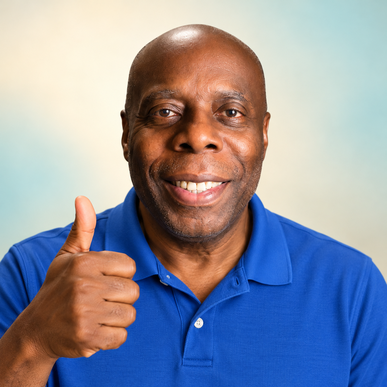 David, your Praxiward AI teacher, smiling in a blue polo and giving a thumbs-up